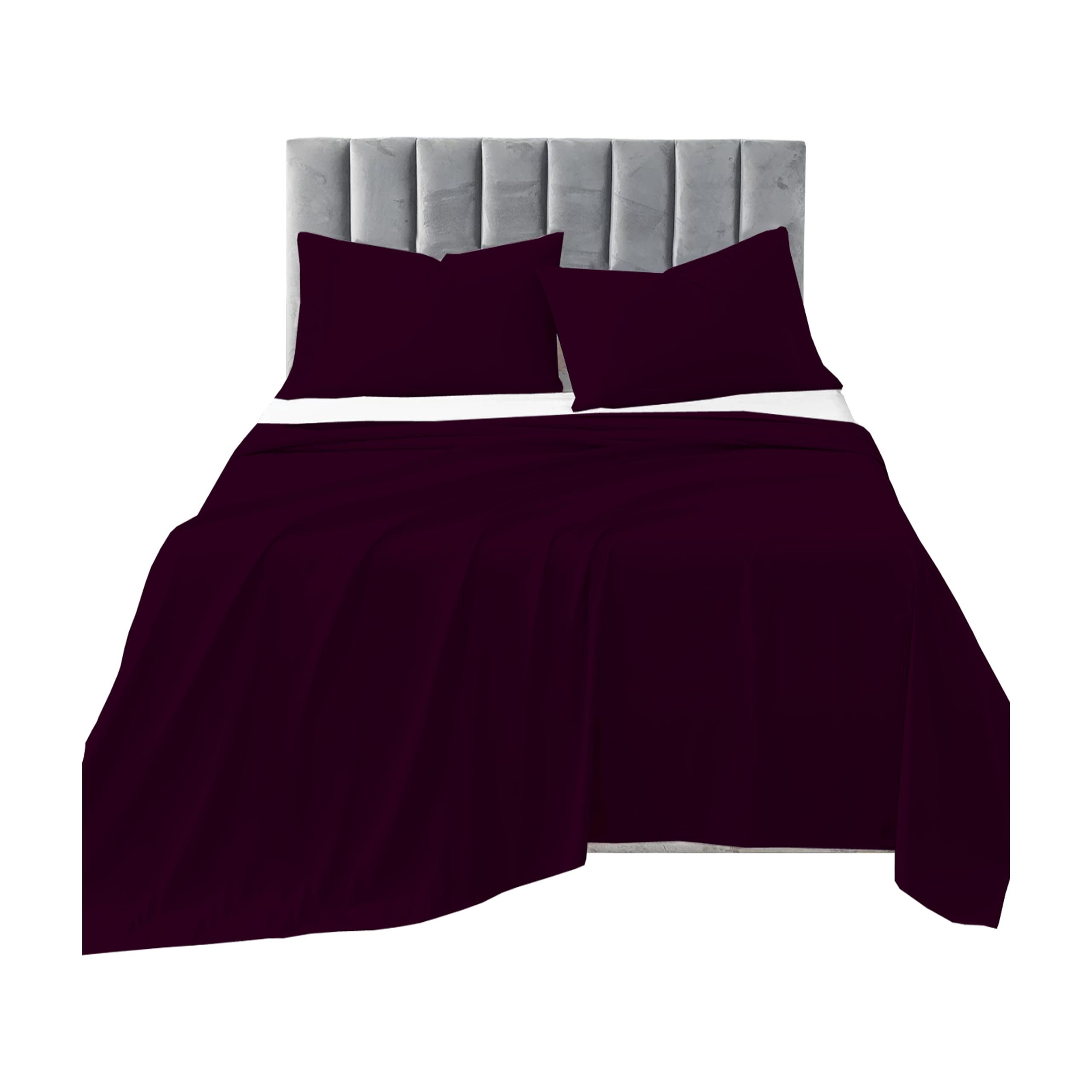 R&Z Plain Luxuary Polycotton Flat Sheets Single, Double, King, S King (Plum/Aubergine, Single)
