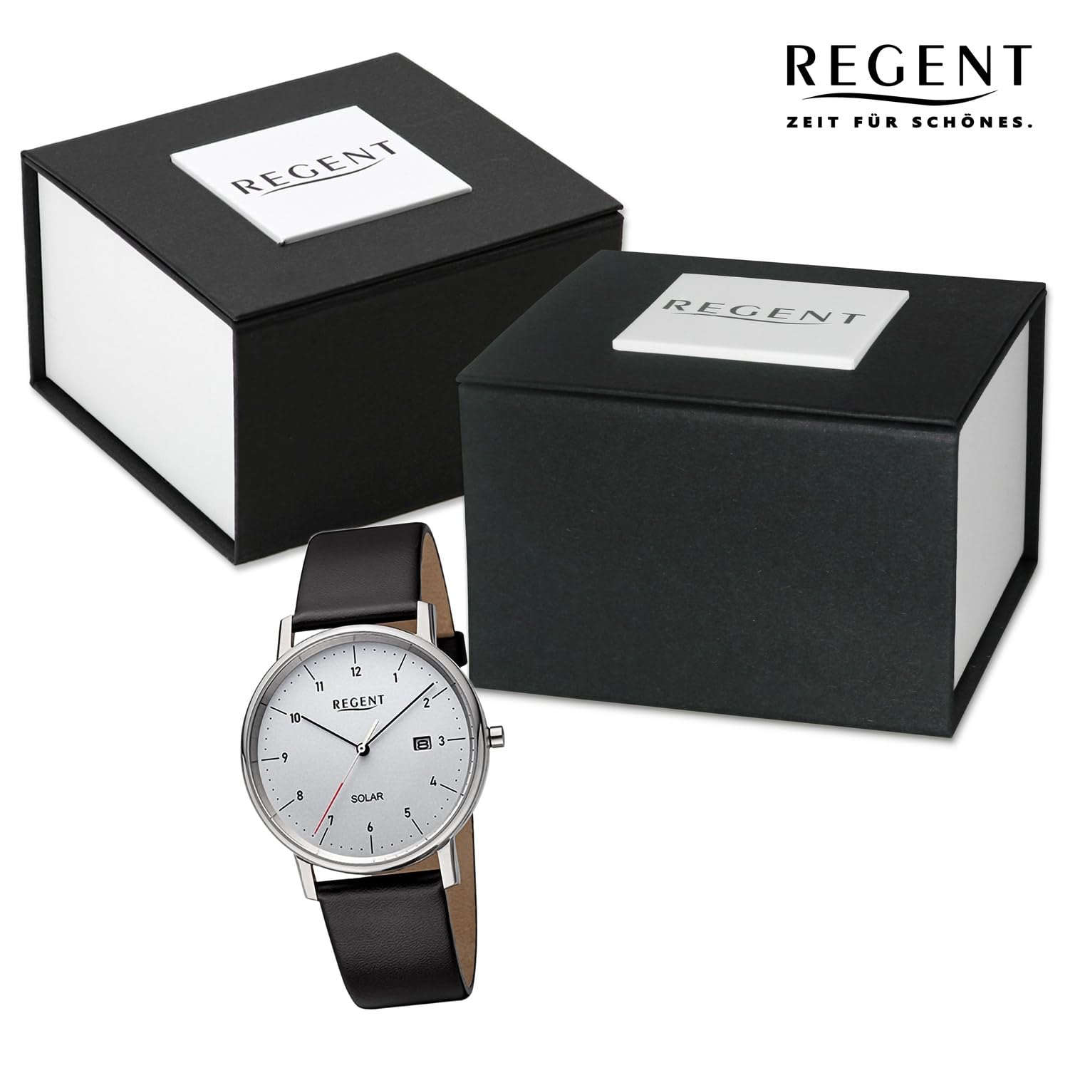 REGENT Herren Solaruhr Analog Lederarmband schwarz URF1546 Analoguhr
