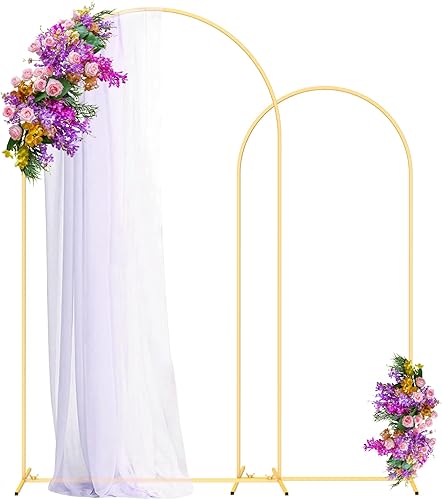 Arch Backdrop Stand (7.2FT, 6FT) Set of 2 Gold Wedding Arch Backdrop,Metal Arch Backdrop Stand for Anniversary, Arched Backdrop Frame for Birthday Parties Garden Background Decoration