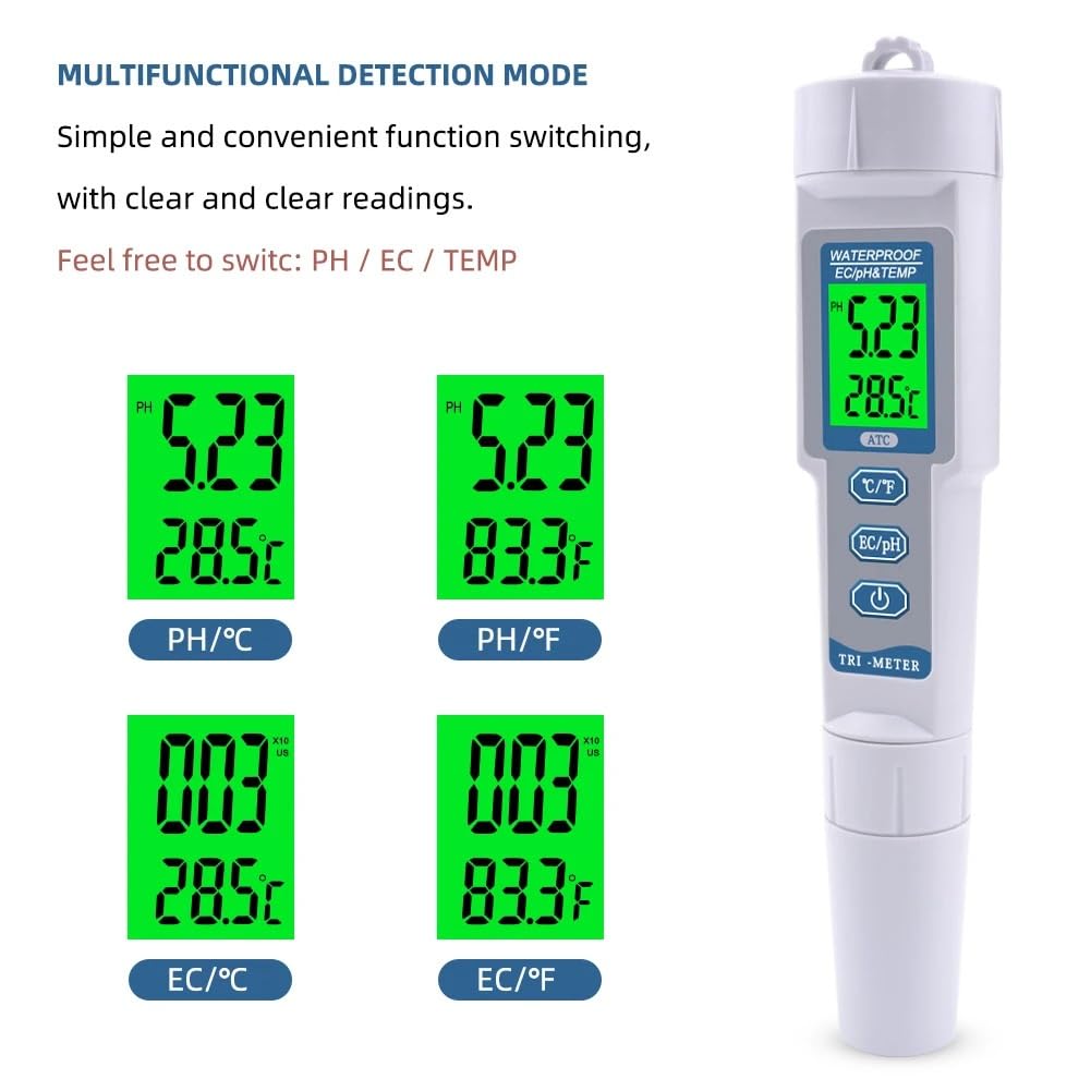 Moniteur de PH professionnel 3 en 1, testeur numérique qualité l'eau, EC/PH et température, Type stylo, acidomètre, analyseur boisson