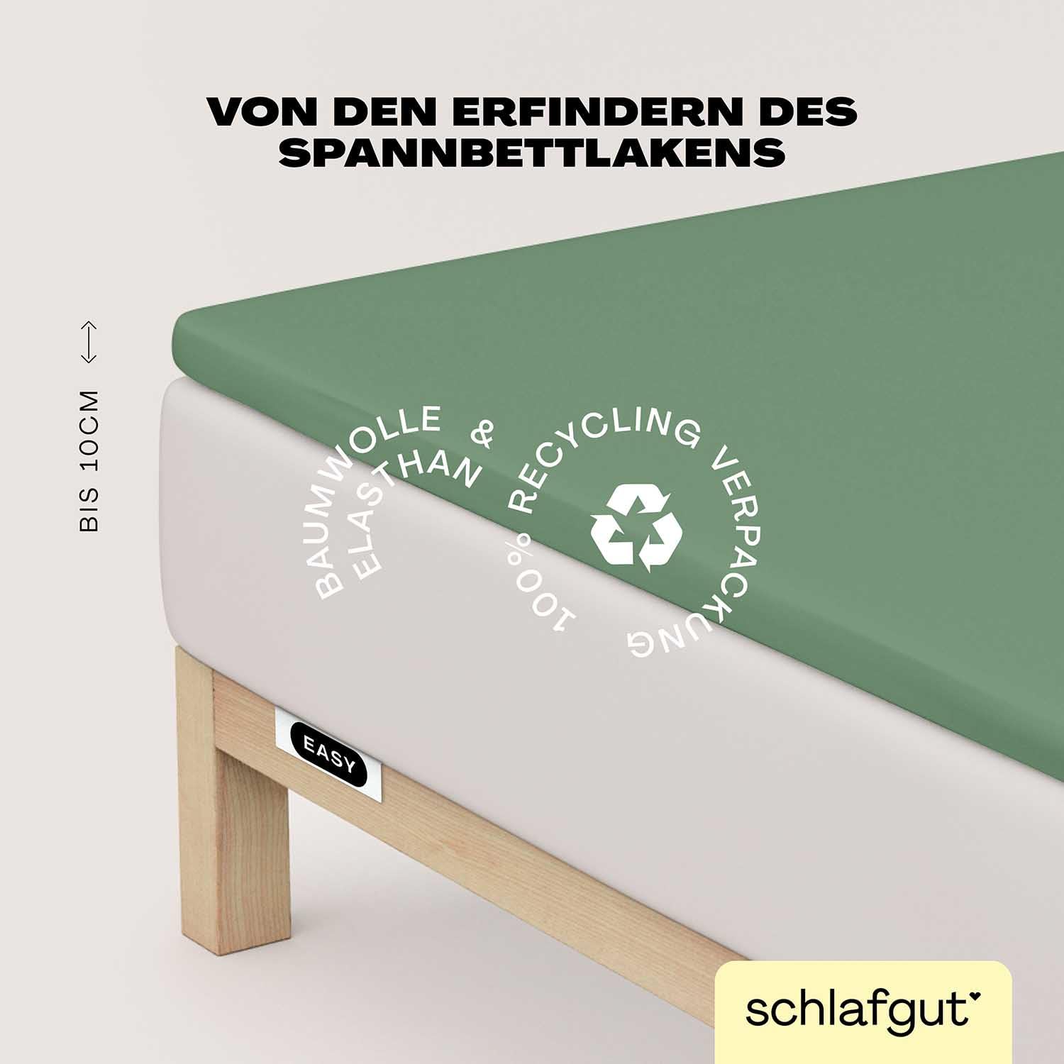 Schlafgut Easy Jersey Elasthan Topper Spannbettlaken 180x200 bis 200x220Green Mid, Spannbetttuch aus superweicher Baumwolle mit Elasthan