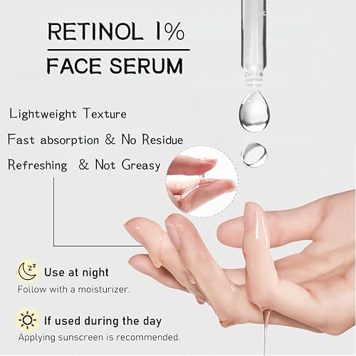 Miniatura 4 de Suero de retinol 1% puro con base de escualano, facial suave antienvejecimiento  Dirige arrugas, líneas finas y textura desigual  Alivia mientras