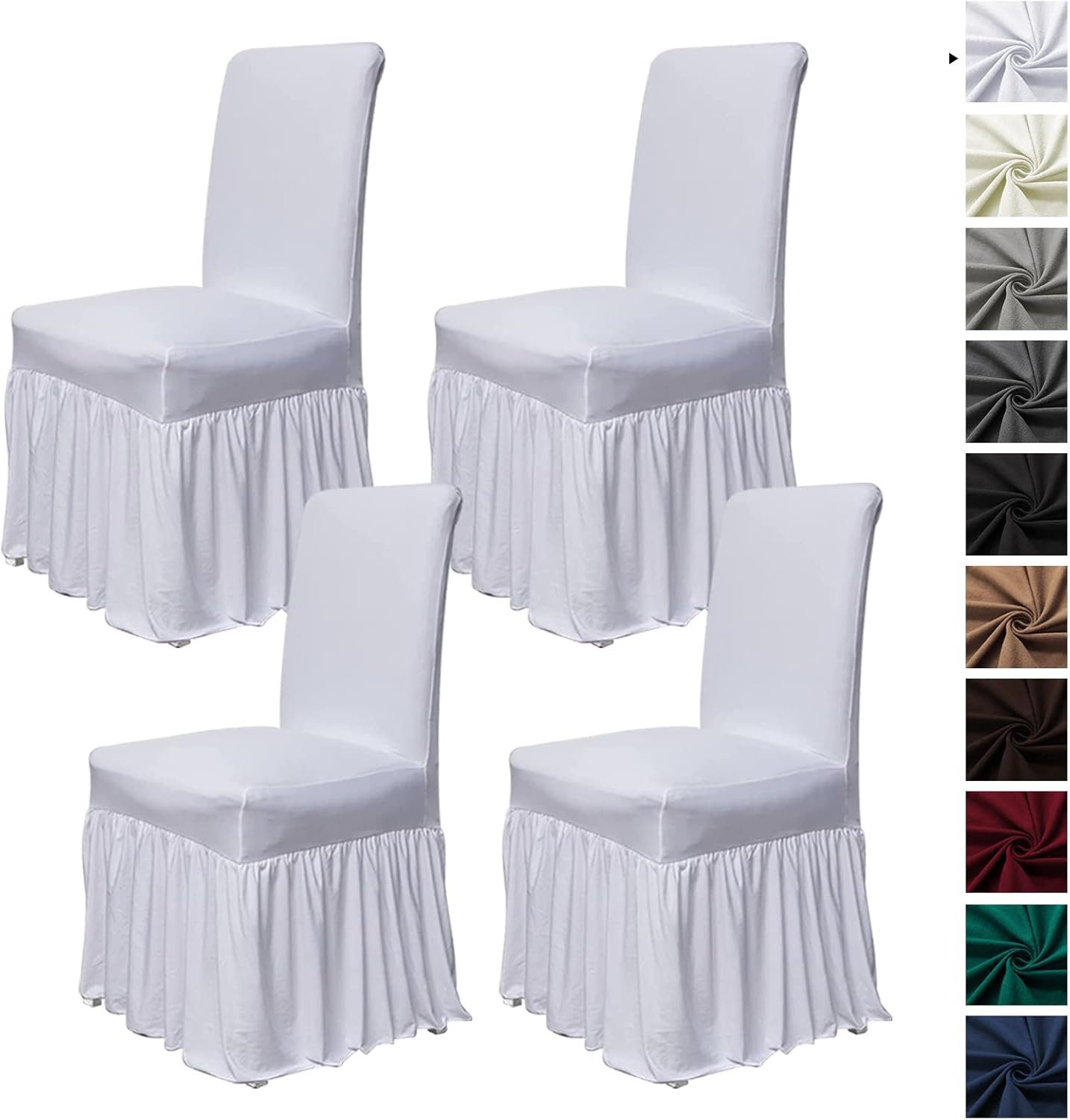 molasofa Chair Covers for Dining Room Set of 4 Stretch Chair Slipcovers with Skirt for Kitchen Seat Protectors Wedding Banquet Decor Kids Pets Spandex Fabric Washable (4pcs, White) 4Pcs Skirt-white