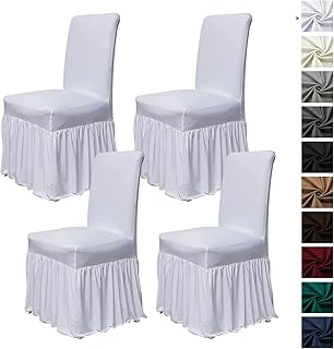 molasofa Chair Covers for Dining Room Set of 4 Stretch Chair Slipcovers with Skirt for Kitchen Seat Protectors Wedding Banquet Decor Kids Pets Spandex Fabric Washable (4pcs, White)