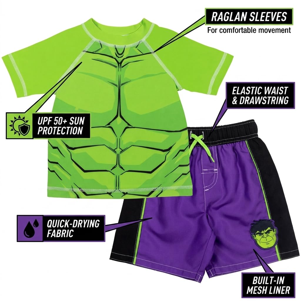 Marvel Avengers Spiderman Toddler Boys Costume Rash Guard Swim Trunks Set Red/Blue