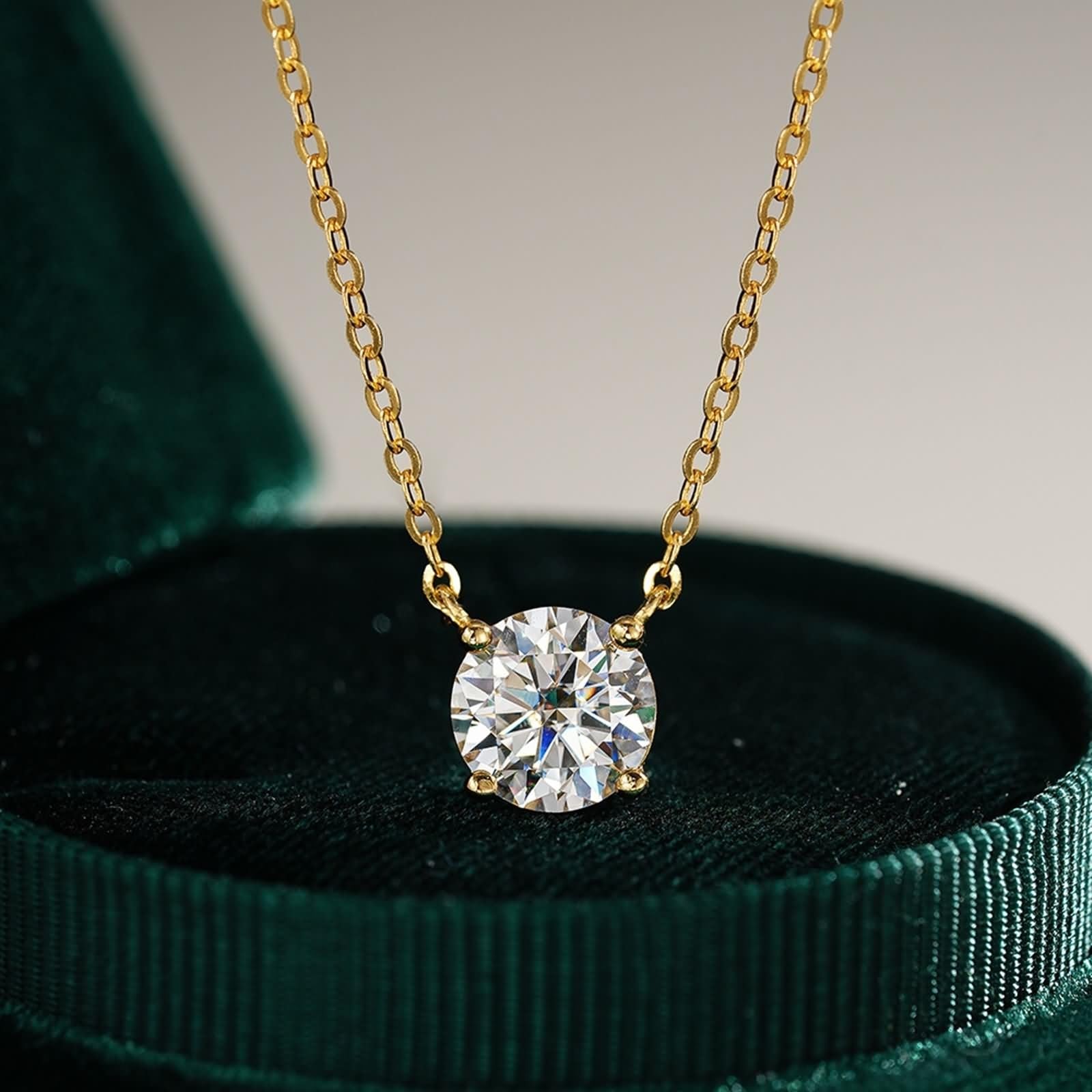 Collar de oro de 14 quilates para mujer, solitario de 4 puntas, 0,5 quilates, 1 quilate, 2 quilates, collar de oro de 9 quilates para mujer