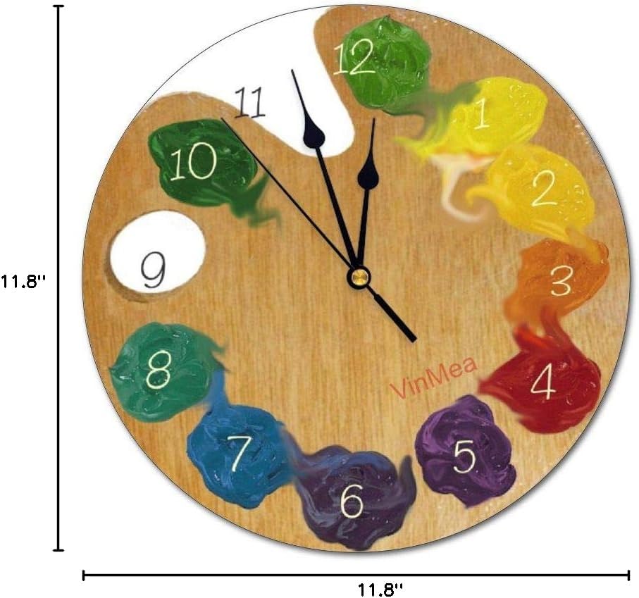 Wall Clock,Artist`S Palette Color Wheel with Numbers,Silent, no Ticking, Home Decoration, 11.8x11.8 inches