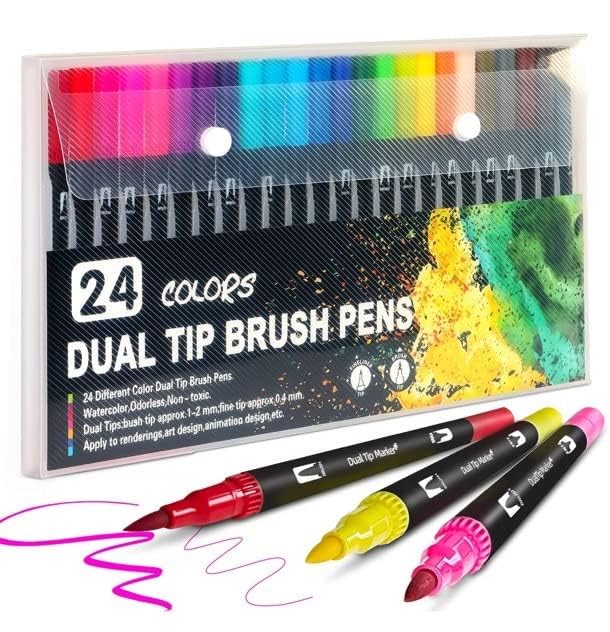 Image of Corslet Brush Pens 24 Shades Dual tip Color Marker Sketch Pens
