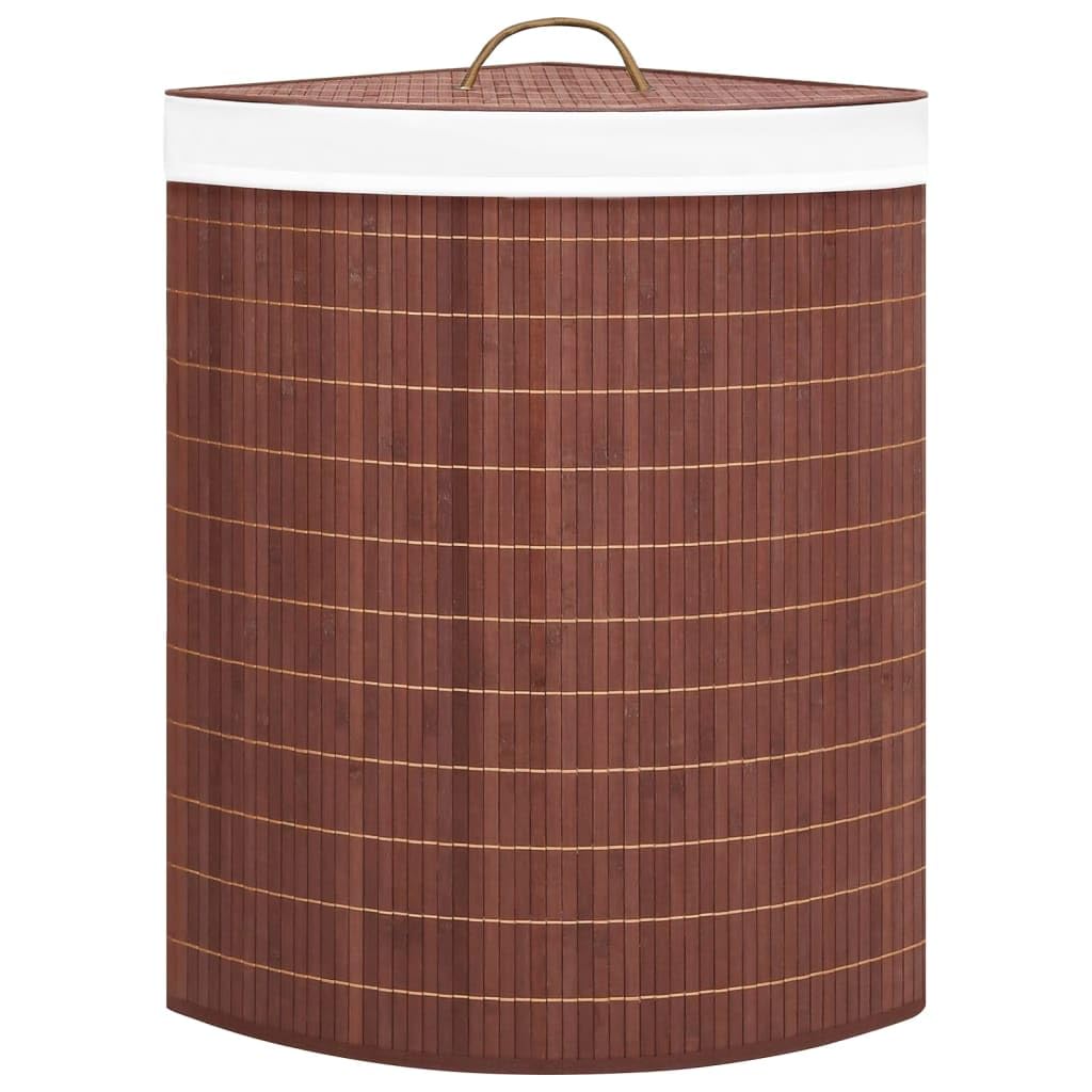 Cesto para la colada de esquina de bambú marrón, 60 L, con bolsa interior extraíble, plegable, para baño, dormitorio, lavandería, asa en la tapa, almacenamiento para ropa y juguetes