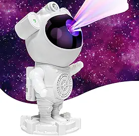 Projetor Astronauta Galaxia e Estrelas com Som Bluetooth Luminária Nebulosa Lua Luz Noturna com Controle Remoto Crianças e Adultos