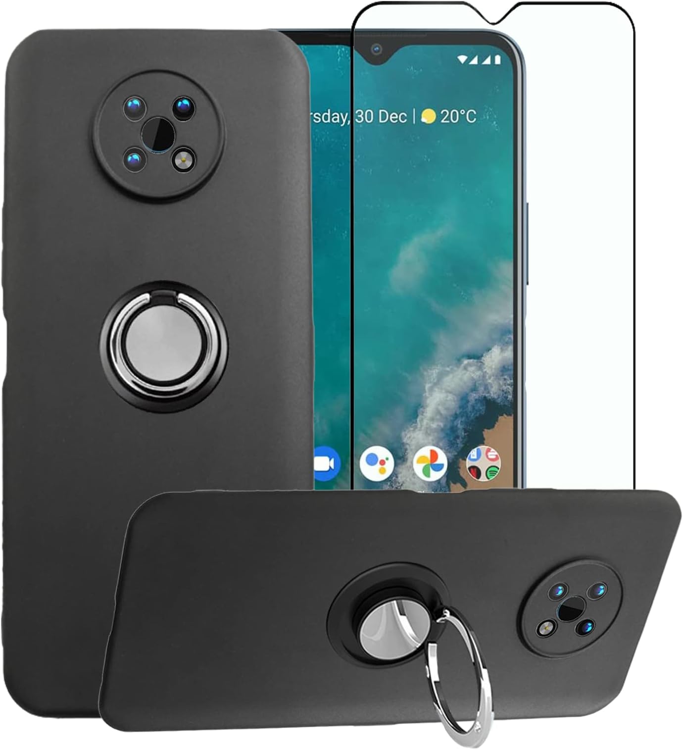 Strug for Nokia G50 5G Case, Soft TPU Rubber Slim Anti-Scratch Shockproof Protection Kickstand Case with Tempered Glass Screen Protector for Nokia G50 5G(Black)