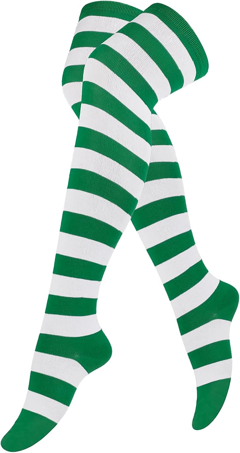 Christmas Striped Thigh High Stockings, Long Holiday Socks, Festive Knee Length Hosiery for Women