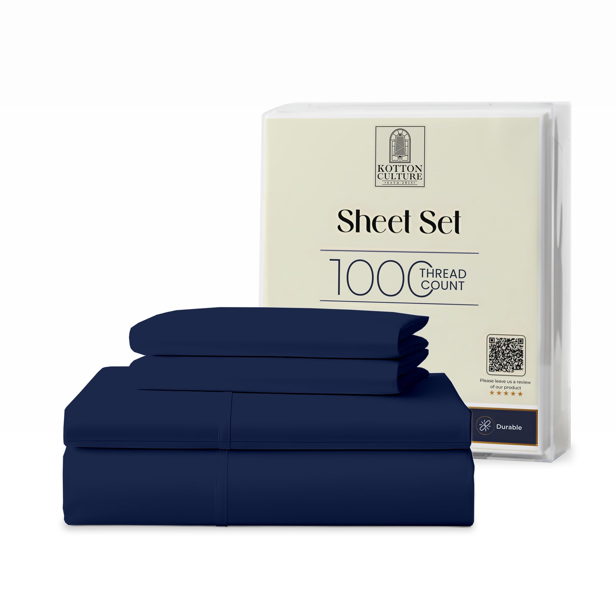 Kotton Culture 4 Pc Queen Sheet Set - 1000 Thread Count 100% Egyptian Cotton Premium Hotel Luxury Bedding - Sateen Weave Soft Cooling Durable Bedsheet - 16" Deep Pocket Sheets - Navy Blue