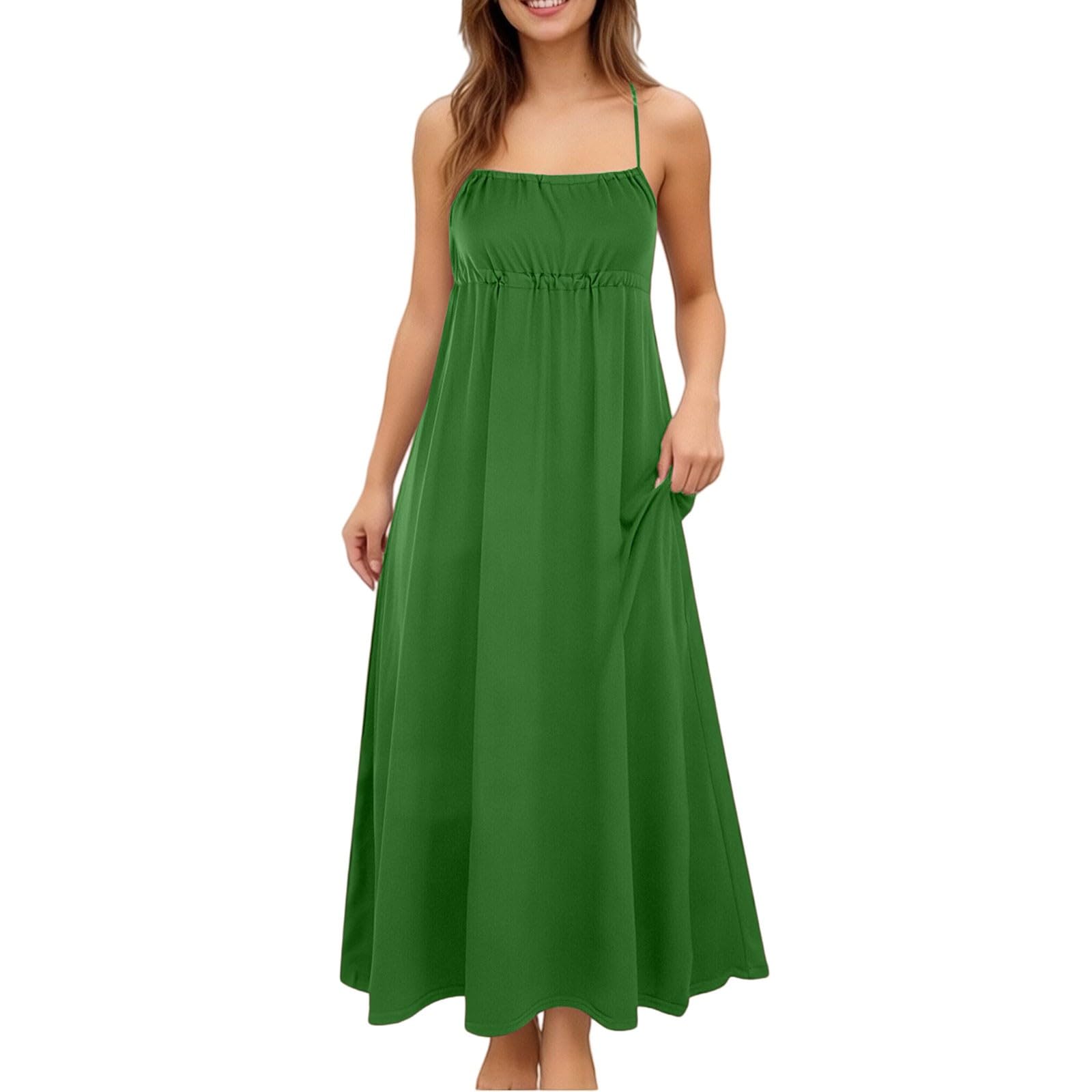 Vestido largo de muselina de verano para mujer, vestido informal ajustado, sin mangas, elegante, bohemio, vestido de playa, tirantes delgados, vestido de línea A, vestido de ocio aireado