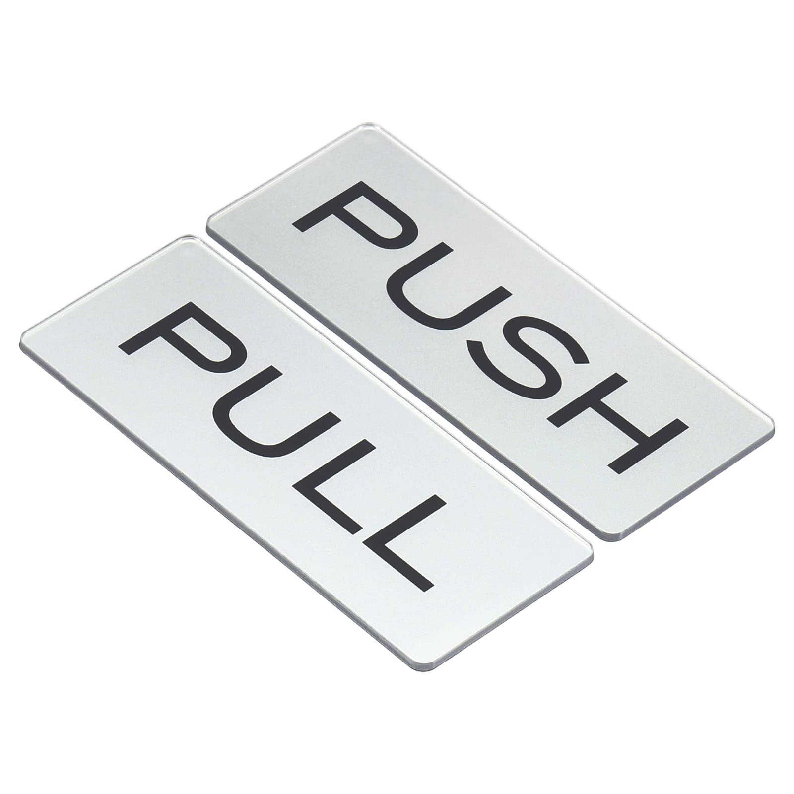 PATIKIL Push Pull Door Sign, 2 Pack Self-Adhesive Rectangle Acrylic Gate Sticker Wall Marker for Office Store Shop, Silver