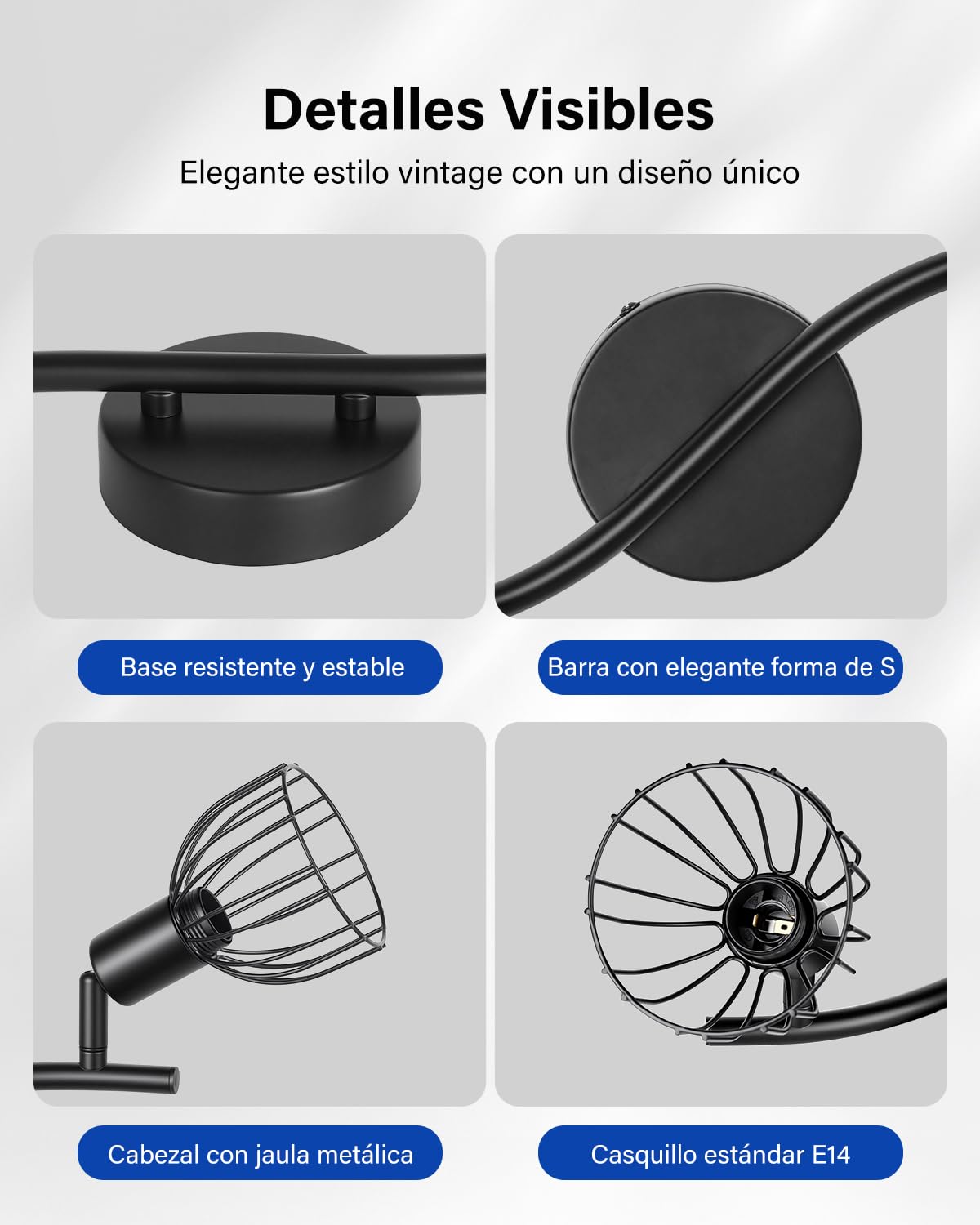 Leselux Lámpara de Techo LED con 6 Focos Orientables, Foco de Techo E14 | Industrial Plafón de Techo Negro, Focos LED Interior para Cocina Salon Dormitorio, Sin Bombillas