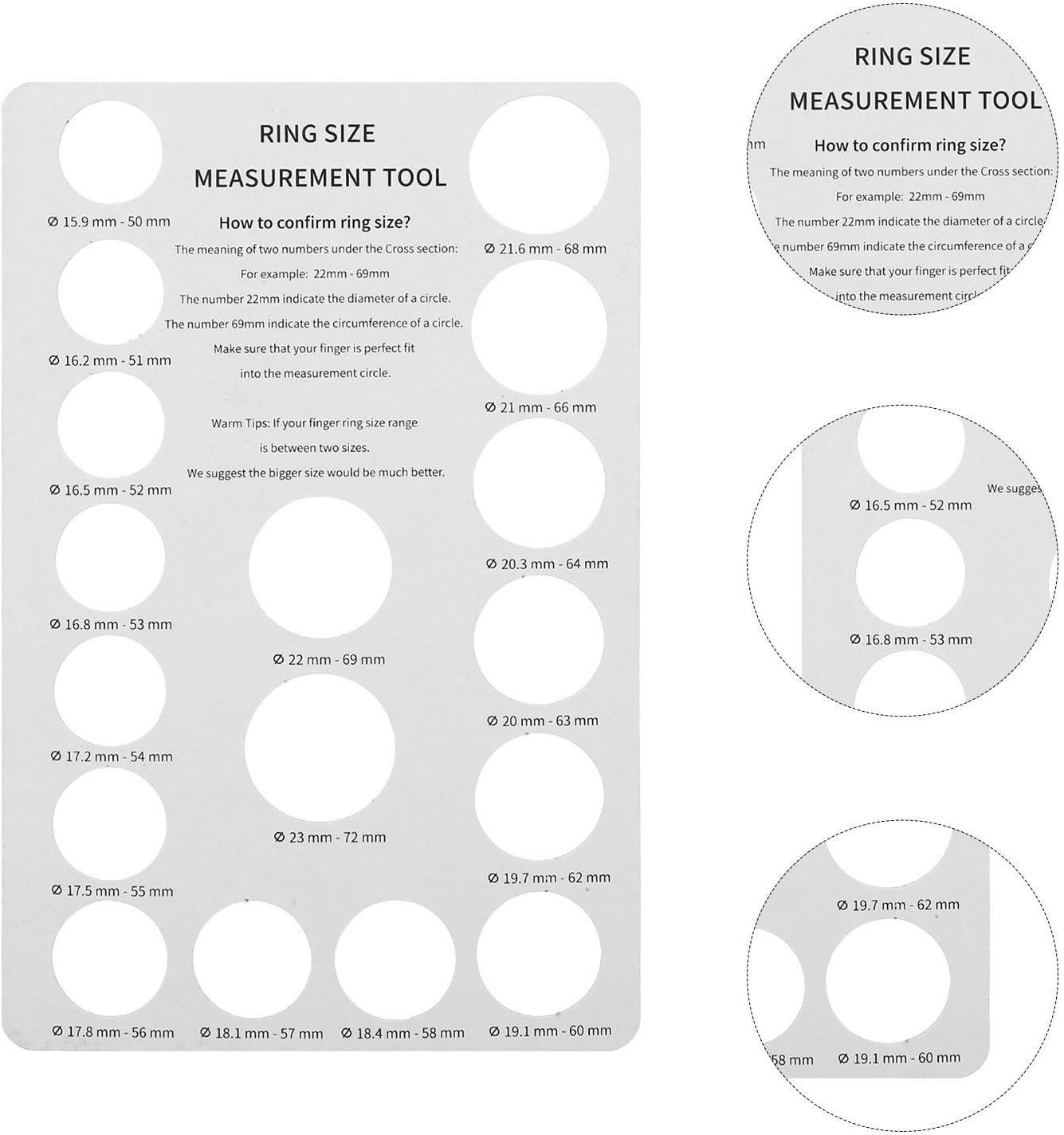 4pcs Ring Size Chart Cardboard Finger Gauge for Men Women