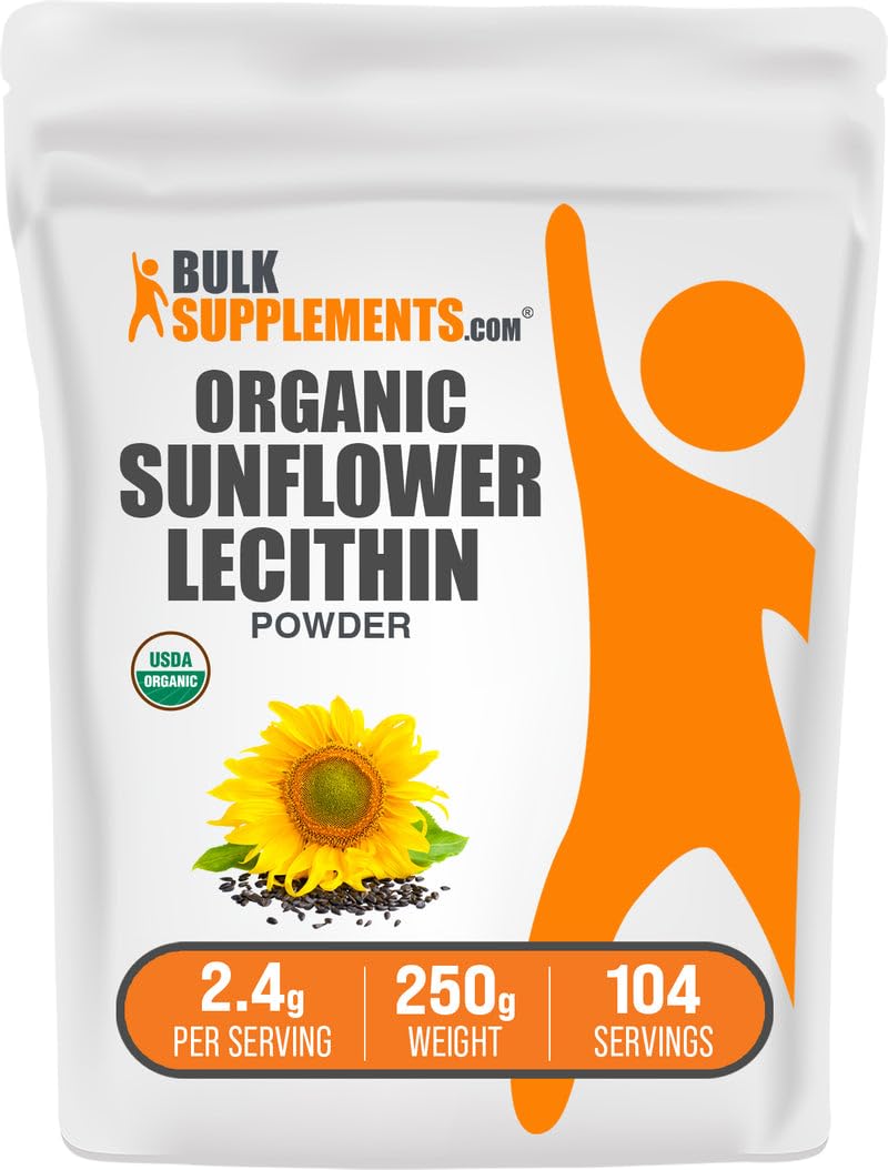 BulkSupplements.com Organic Sunflower Lecithin Powder - Sunflower Lecithin Supplement, Nutritional Supplement, Food Grade - Vegan & Gluten Free, 2.4g per Serving, 250g (8.8 oz) (Pack of 1) 8.82 Ounce (Pack of 1)