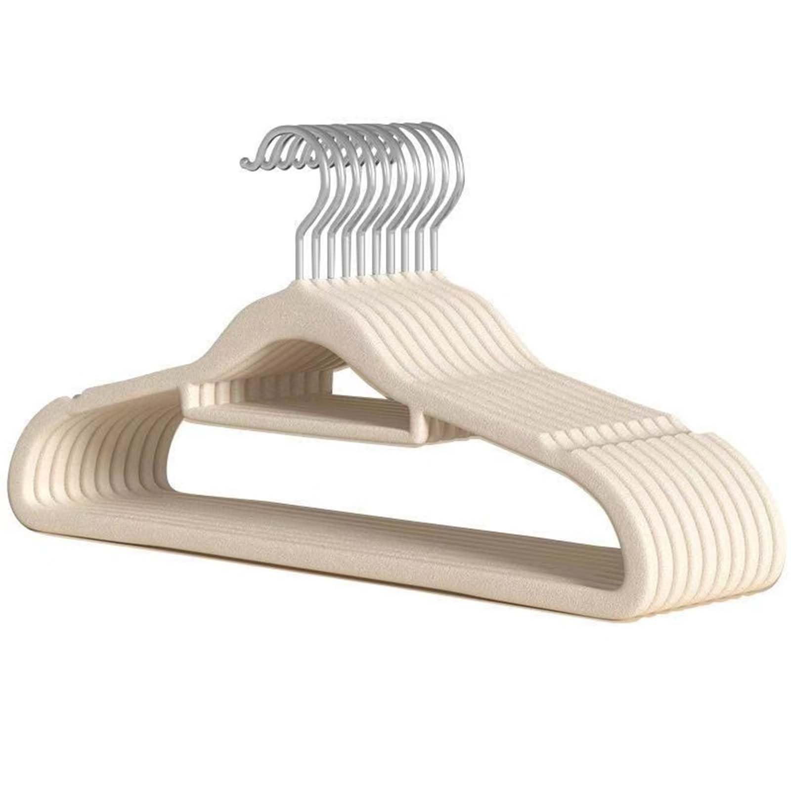 Velvet Coat Hangers 10 Pack, Non-Slip Clothes Hangers with 360° Swivel Hook & Tie Bar, Durable Space-Saving Hangers for Shirts, Jackets, Trousers, Dresses (Beige)