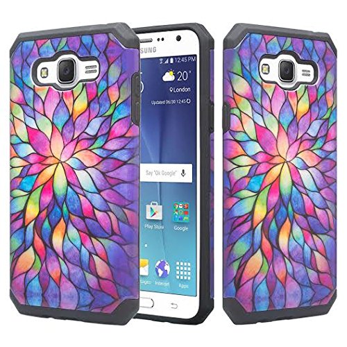 GALAXY WIRELESS for Galaxy J7 Case,Samsung Galaxy J7 [Shock Proof] Hybrid Dual Layer Armor Defender Protective Cover for Galaxy J7 Phone Case (Boost Mobile,Virgin,MetroPcs,T-Mobile), Blue Flower
