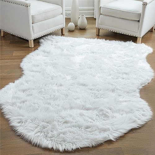 Gorilla Grip Thick Fluffy Faux Fur Washable Rug, 6x9, Shag Carpet Rugs for Nursery Room, Bedroom, Luxury Home Decor, Soft Floor Plush Carpets, Durable Rubber Backing, Sheepskin, Pure White