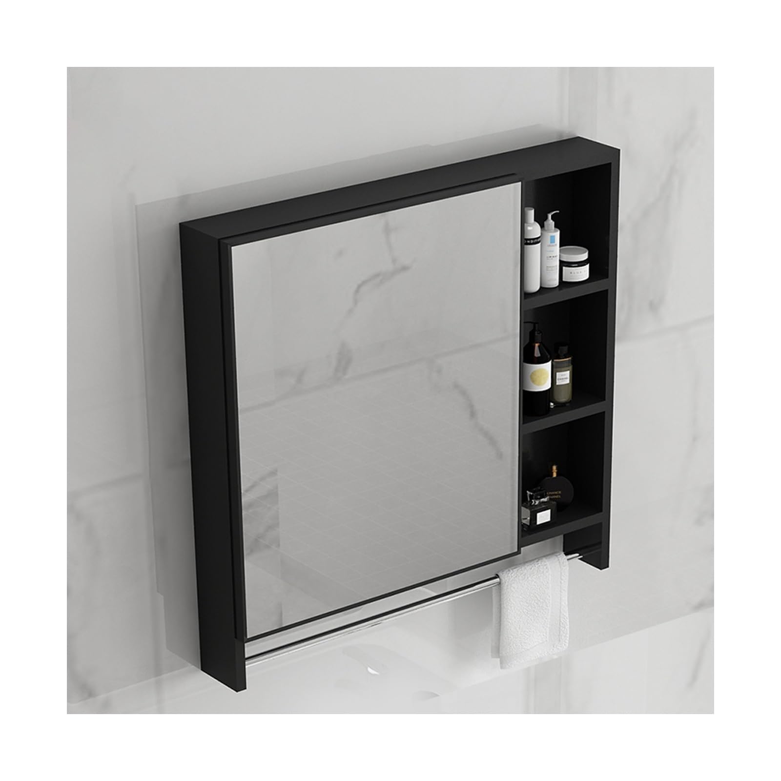 BKSXSOP Wall-Mounted Bathroom Mirror Cabinet, Double-Layer Storage nizer for Toiletries & Medications, Black with Rod - Stylish and Functional Space Saver.