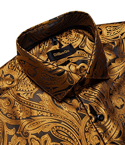 DiBanGu Men's Silk Paisley Dress Shirt Formal Long Sleeve Button-Down Casual Shirts for Wedding Party4
