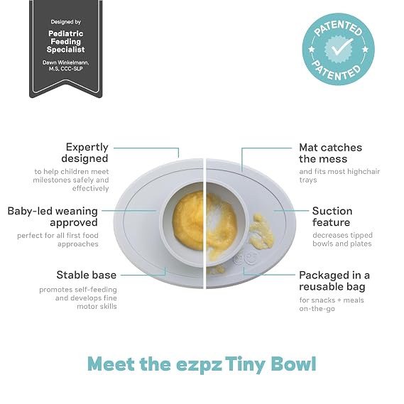 ezpz Tiny Spoon + Tiny Bowl - Baby Essentials Spoon and Bowl