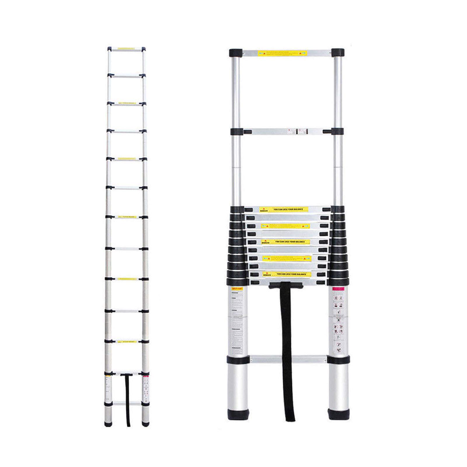 Telescopic Ladder, 3.8m Multi-purpose Aluminium Ladder, Non-Slip Extendable Ladder, Robust Portable Stepladder, for Home/Office/Warehouse/Loft