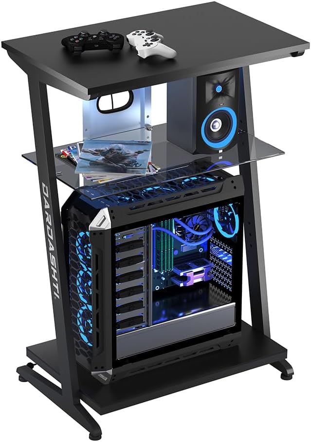 Mchenxin Gaming Shelves 4Tier AV Media Stand Corner Shelf Stand Wooden Corner