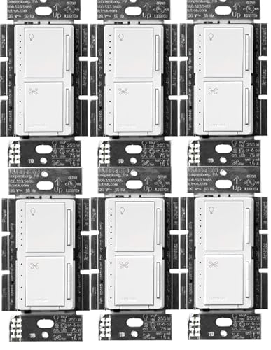 Lutron Maestro Fan Control and Light Dimmer for Dimmable LEDs, Incandescent, and Halogen Bulbs, Single-Pole, MACL-LFQ-WH, White (6-Pack)