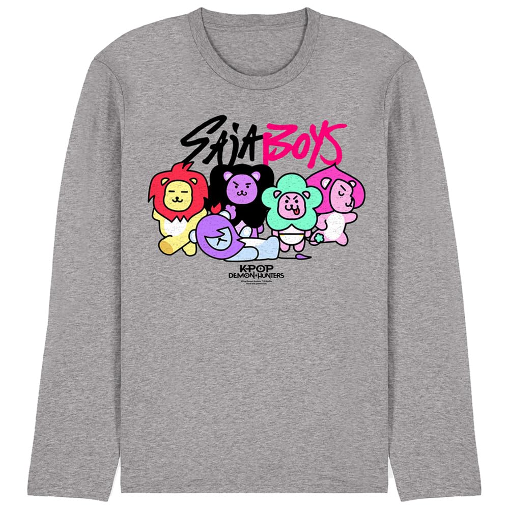 Kpop Demon Hunters Saja Boys Lion Mascots Unisex Long Sleeve T Shirt, Athletic Heather, Small