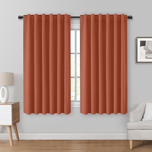 HOMEIDEAS Cortinas opacas de 52 x 63 pulgadas de largo, juego de 2 paneles de color naranja quemado para oscurecer la habitación, cortinas de HOMEIDEAS Cortinas opacas de 52 x 63 pulgadas de largo, juego de 2 paneles de color naranja quemado para oscurecer la habitación, cortinas de