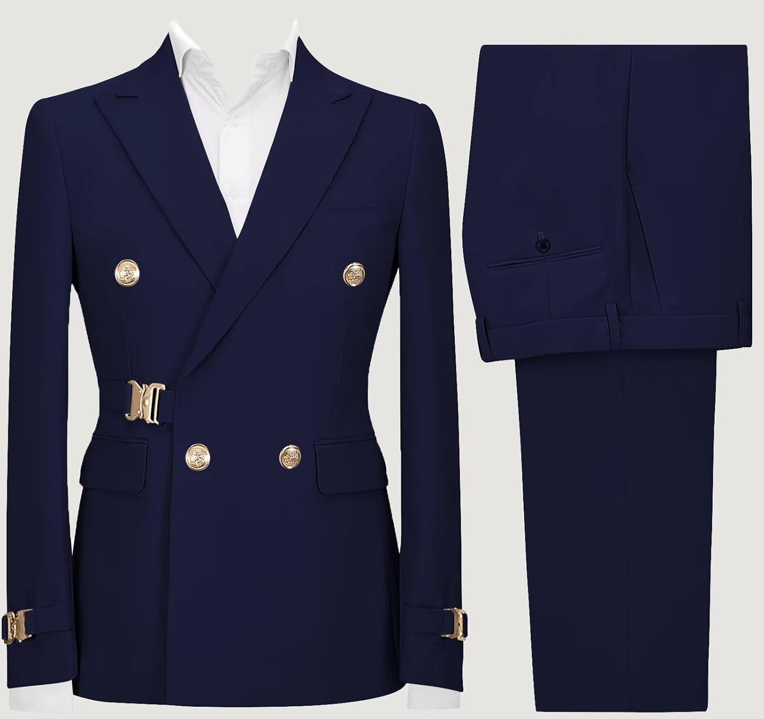 Men Suits 2 Piece Slim Fit Double Breasted Suit Men Wedding Prom Tuxedo Metal Buckle Jacket Pants Set - Image 3