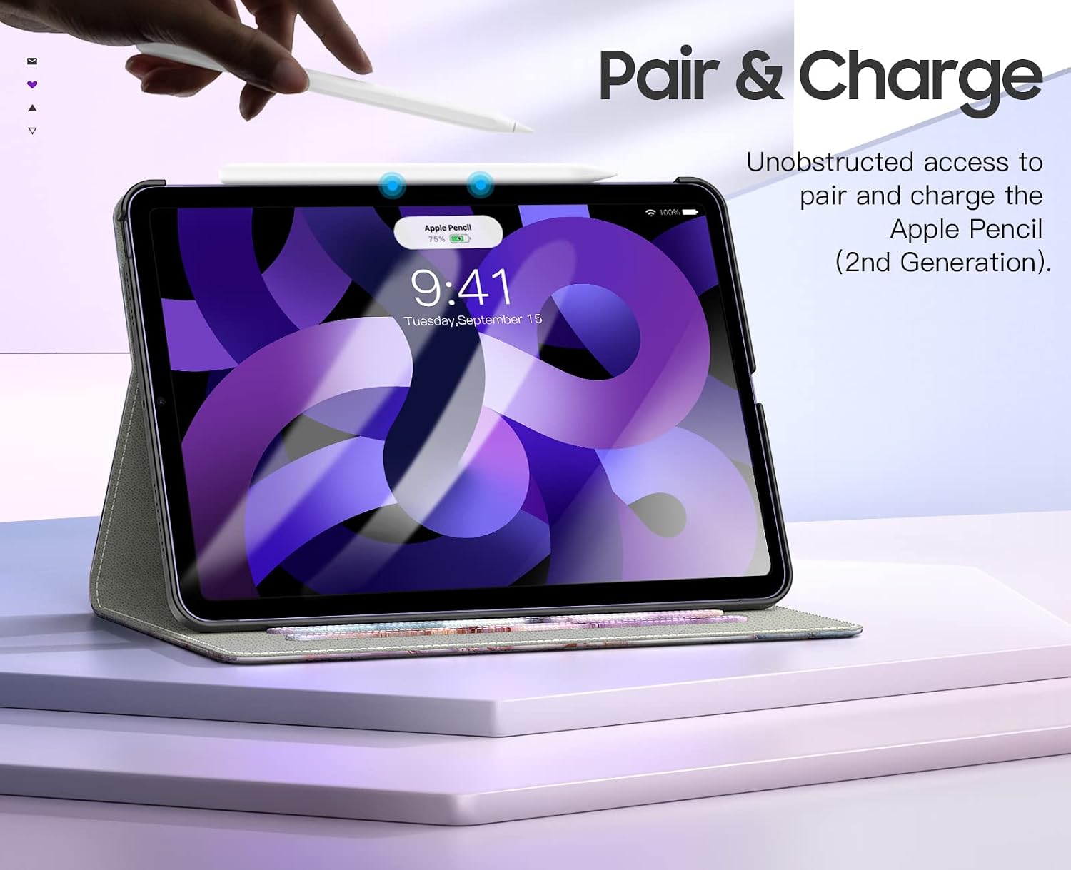 Dadanism Case for iPad Air 5th/4th Generation 2022/2020 10.9 inch, Support Magnetic Charging, Protective Cover with Flexible Hand Strap & Card Slots, Auto Wake/Sleep, Purple Marble
