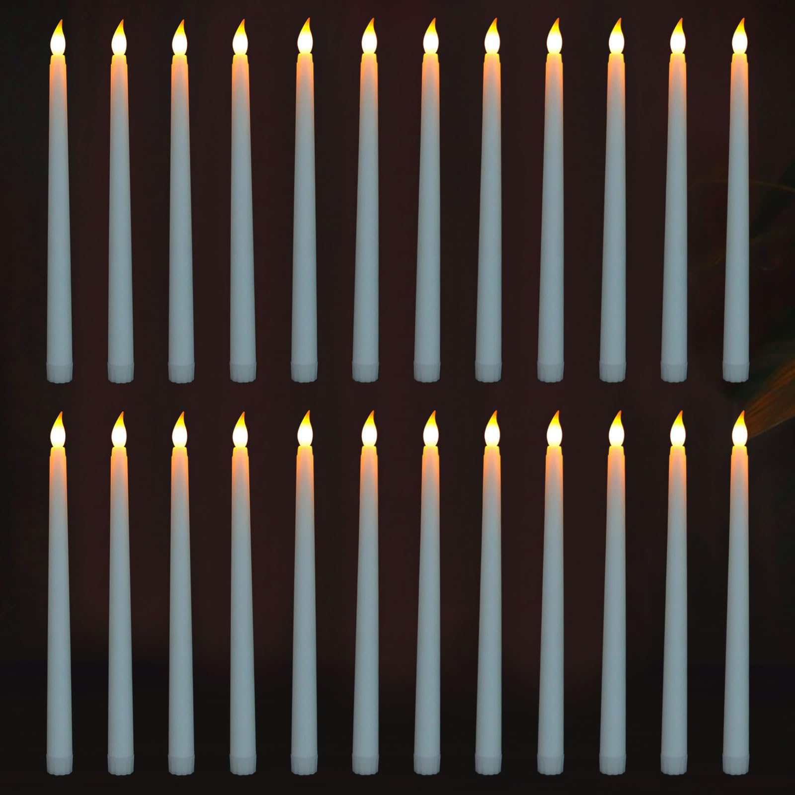 24 Pezzi Candele LED Elettriche, Candele Senza Fiamma, Candele a Batteria, Candele Coniche Led Fiamma Tremolante per Natale, Ringraziamento, Festa (Bianco, 2.1 x 28 cm)