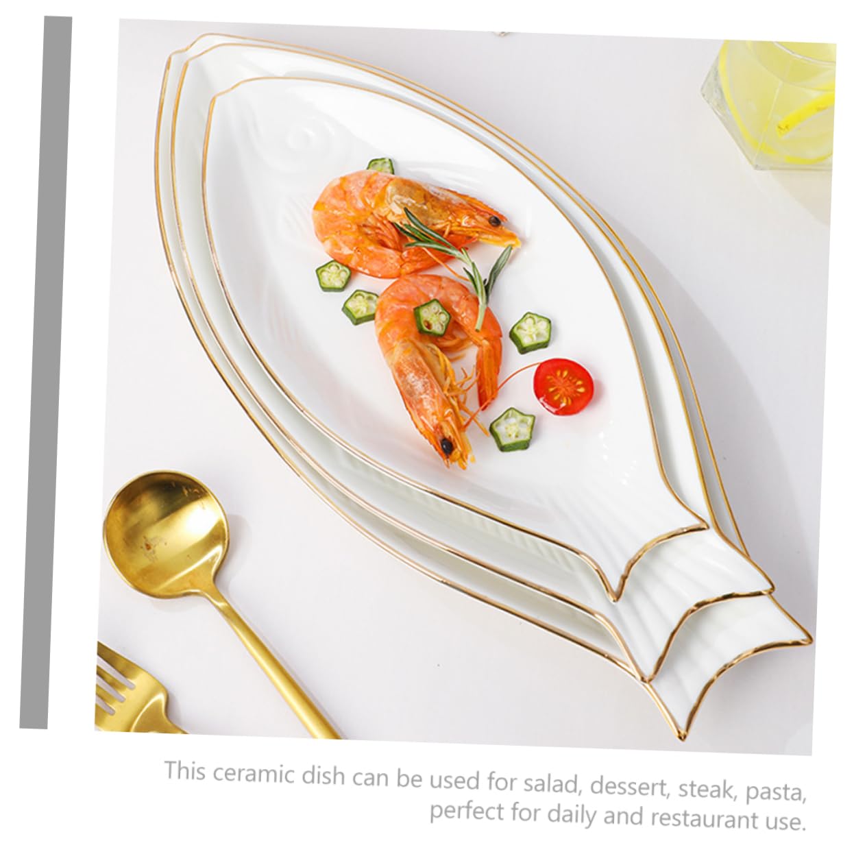 Zerodeko Plato de Cerámica Forma de Pez Blanco para Sushi y Aperitivos | Apto para Cafetería y Pastelería, Resistente al Calor, Fácil de Limpiar, Diseño Decorativo