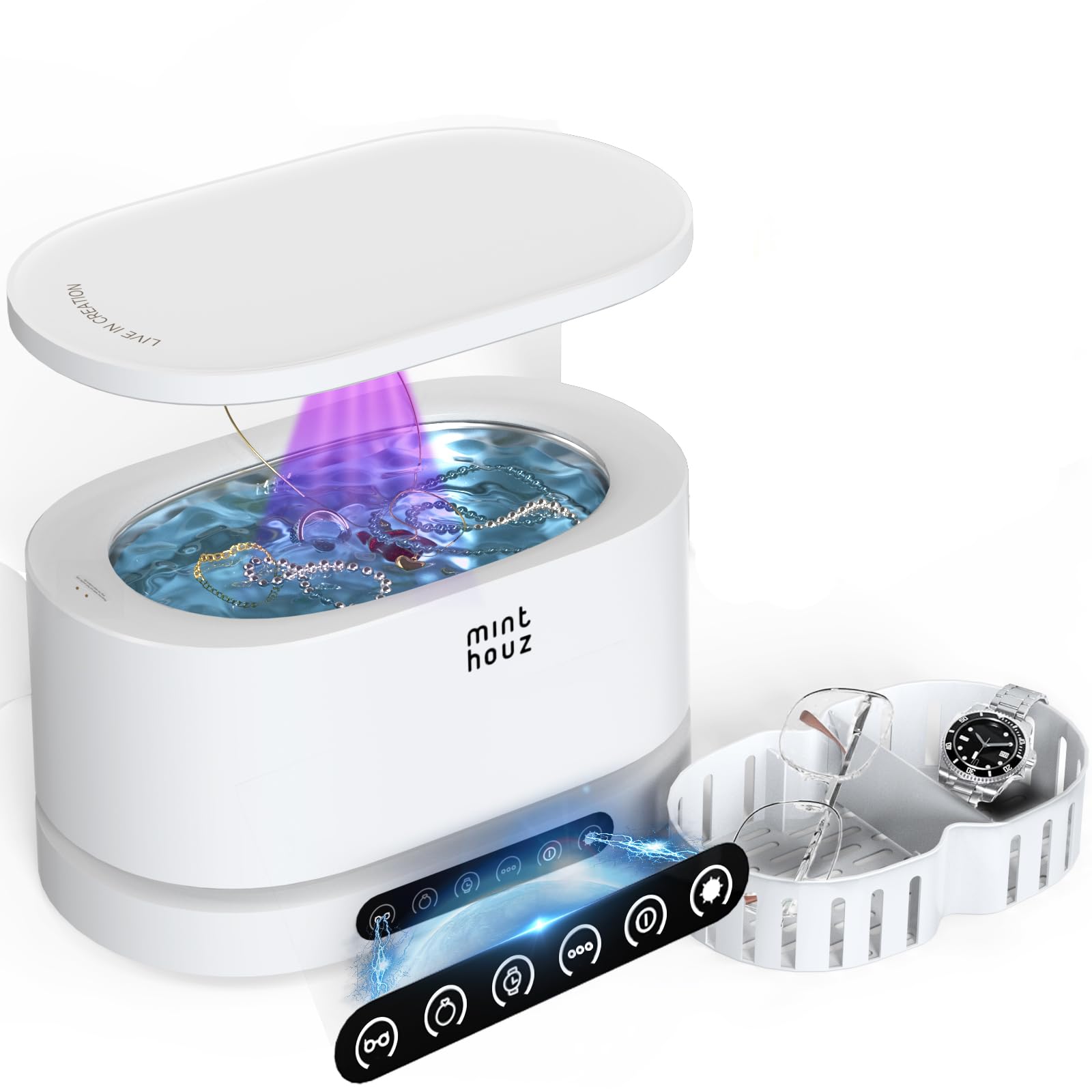 Minthouz Ultrasonic Cleaner with 5 Modes & 500ml Capacity 48kHz High-Frequency Cleaning for Jewelry, Ring, Watches, Glasses, Retainers Silver Jewelry Cleaner Machine Household Use