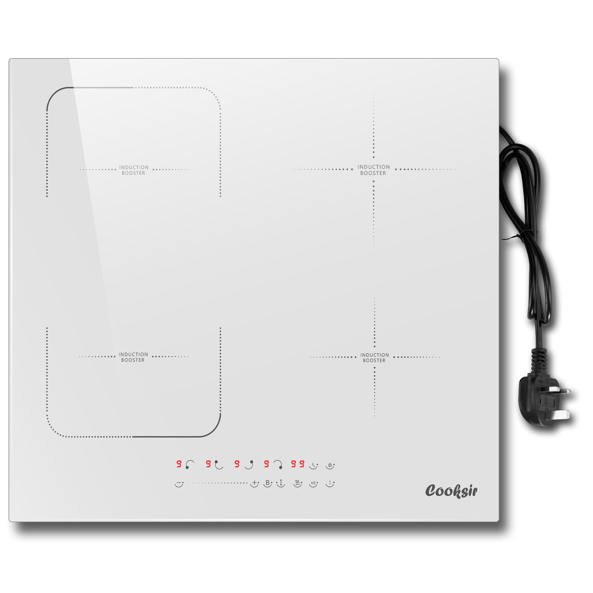 60CM Induction Hob White, 4 Burner Induction Hob with Plug 13 amp, 2800W Electric Hob 220V, 60CM Hob Induction with Timer, Safety Lock, Boost, Keep Warm, Pause