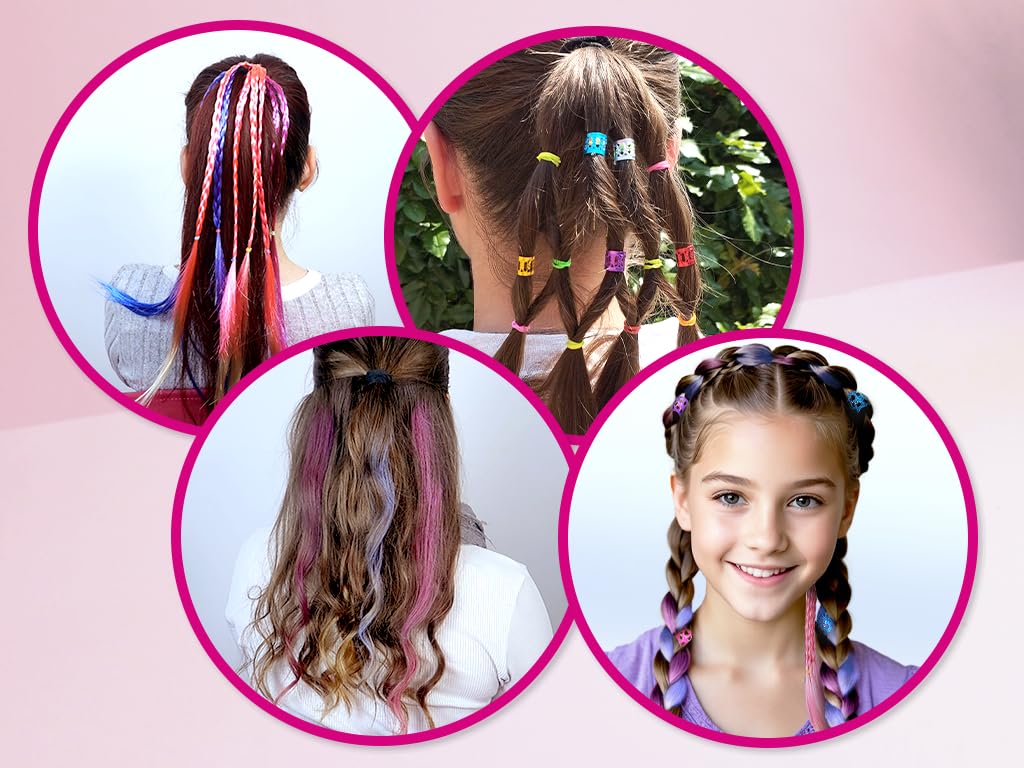 TyToo Magic Hair Studio – zestaw kredy do włosów dla dziewczynek z kolorowymi pasmami włosów, błyszczącymi perłami, gumkami do włosów, spinkami do włosów, kompletny zestaw do stylizacji włosów dla