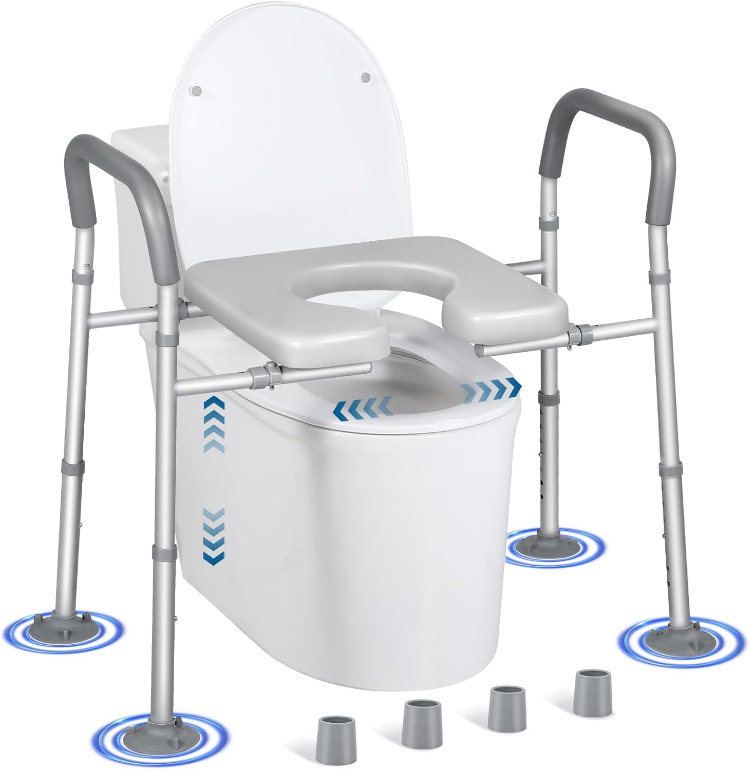 Width & Height Adjustable Raised Toilet Seat with Handles for Elderly, Toilet Seat Risers for Seniors, Toilet Riser with Handles, Elevated Toilet Seat with Handles, Handicap Toilet Seat Riser