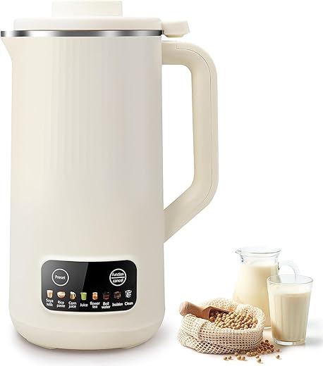 20 Oz Soy Milk Maker - Automatic Almond Milk Machine for Homemade Plant-Based Milk, Oat and Soybean - Stainless Steel Milk Maker with Delay Setting and Self Cleaning (White)