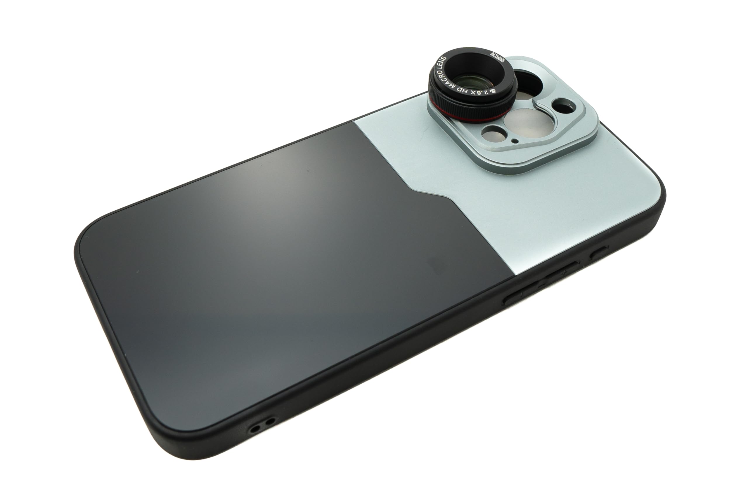 SYSTEM-S Soczewka makro 2,8 x 37 mm filtr HD z etui do iPhone 15 Pro Max w kolorze czarno-szarym