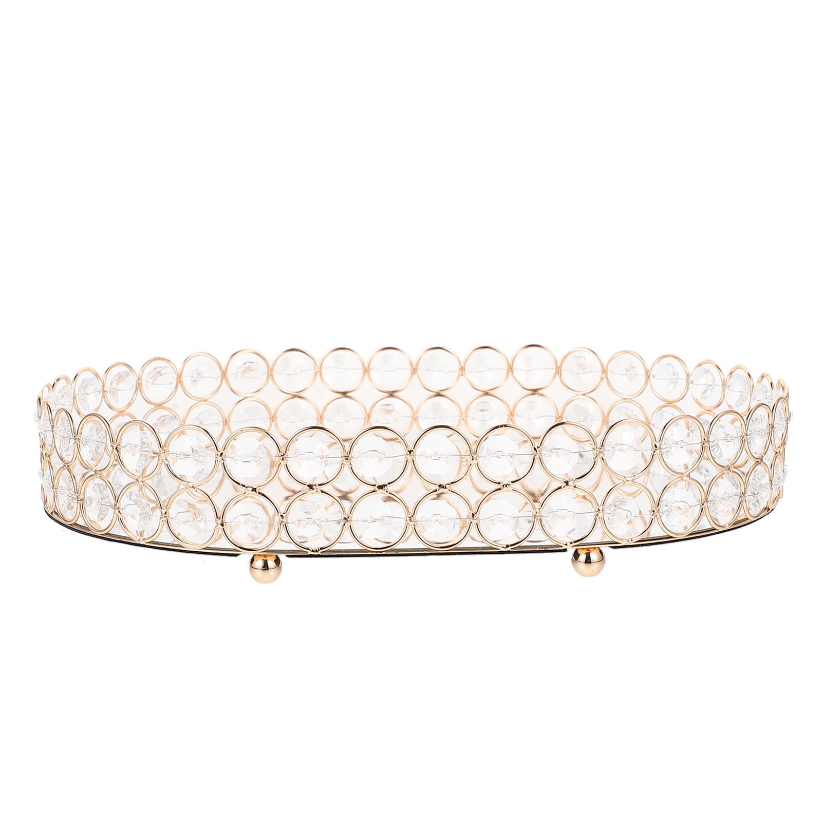 VICASKY Bandeja Ovalada para Joyas de Hierro y Cristal Dorado Decorativa