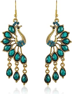 Peacock Teardrop Tassel Earrings, Peacock Chandelier Tassel Dangle Earrings for Women, Bohemian Teardrop Peacock Fringe Earrings, Sparkling Phoenix Bird Stud Earrings Boho Jewelry, Peacock Linear Tassel Drop Earrings for Girls, Cute Peacock Statement Earrings Accessories Gift