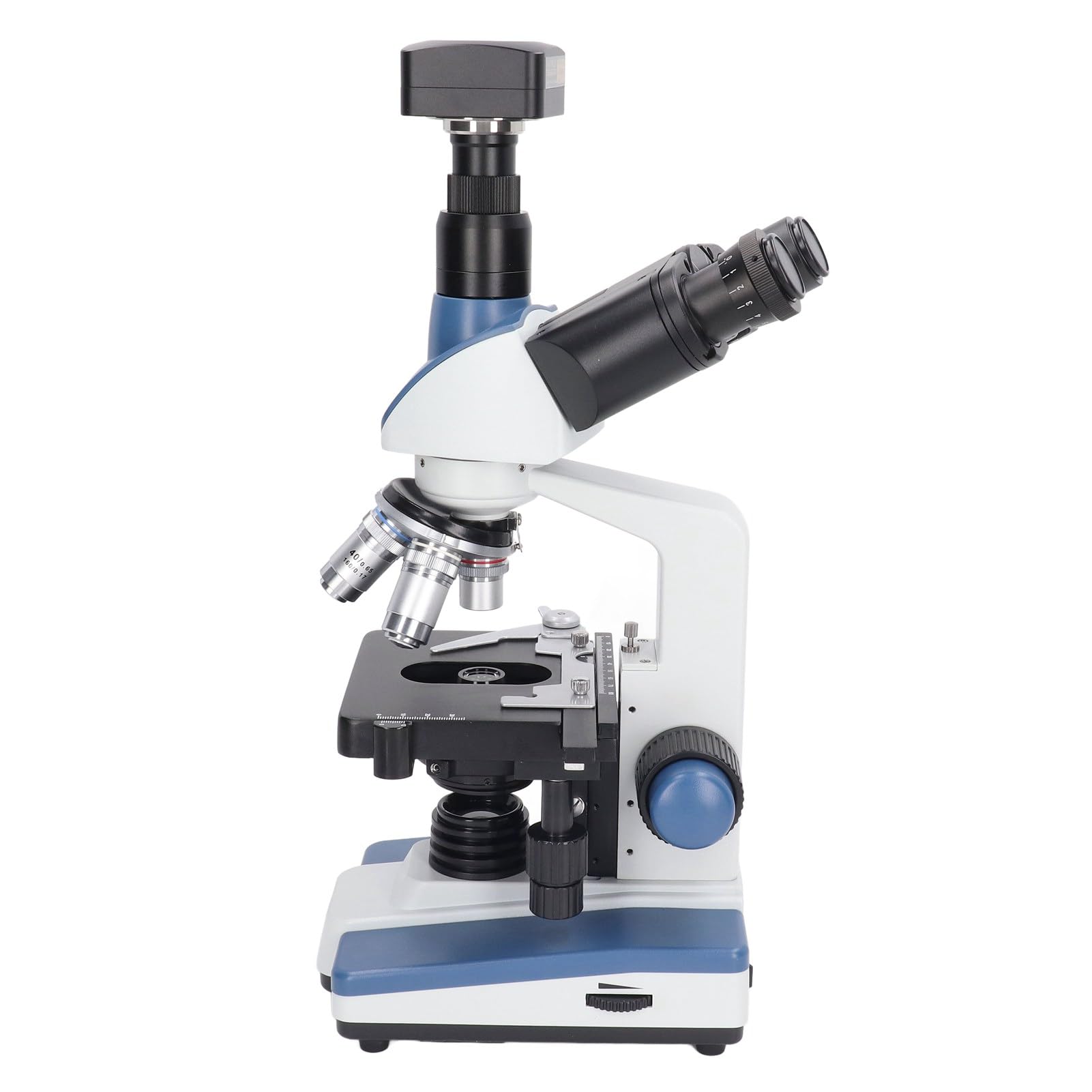 Fafeicy KP AM5100 40X-2500X Trinokularowy Mikroskop Złożony z kamerą USB 5MP Oświetlenie LED Mechaniczny Stolik do Nauczania Biologii Badania Laboratoryjne (wtyczka UE)