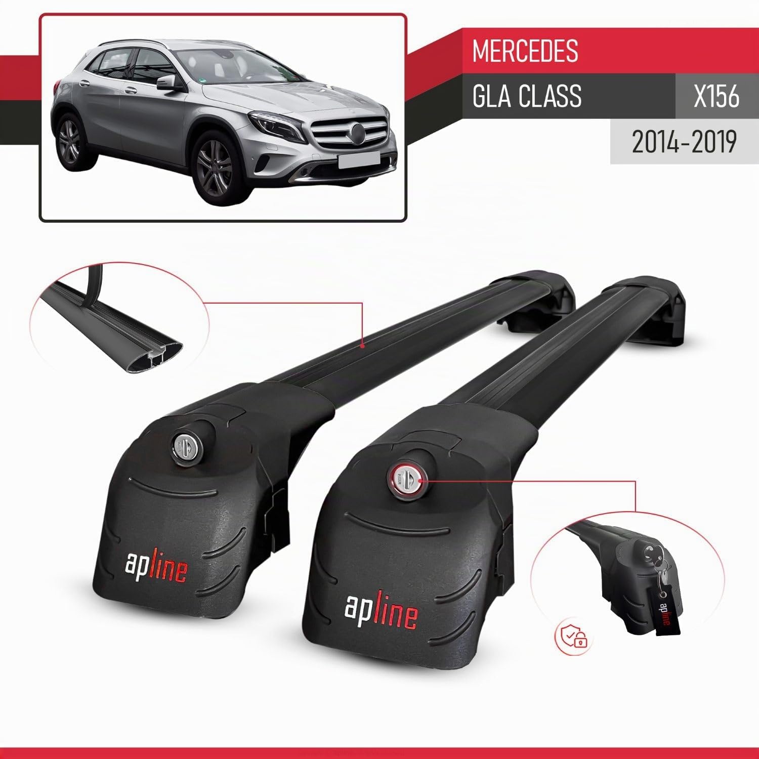 Compatibile con Mercedes GLA Class (X156) 2014-2019 Modello ACE-2 Barre Tetto Portapacchi Auto Barre Portatutto Nero Alluminio 2 Barre