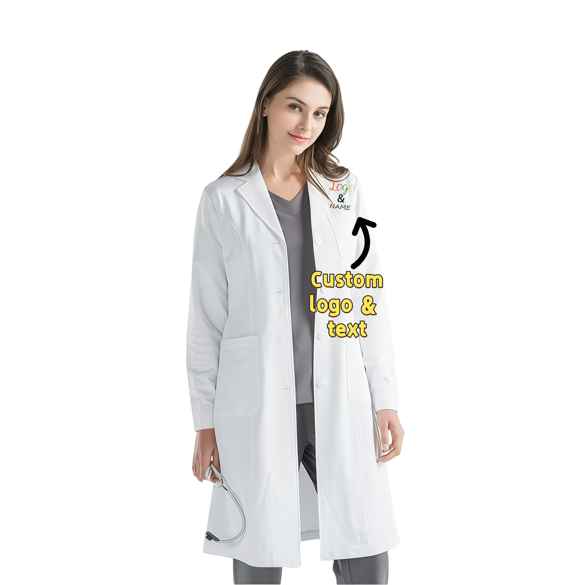 Bata de laboratorio bordada personalizada Bata de laboratorio blanca personalizada para hombres y mujeres - Agregue su nombre o texto - 3 bolsillos y manga larga