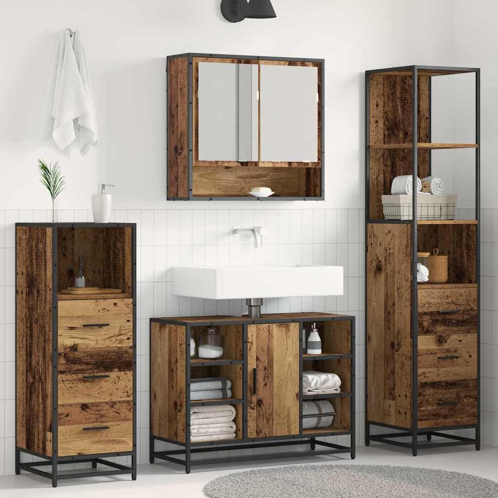 Juego de muebles de baño (3 piezas, madera recuperada)