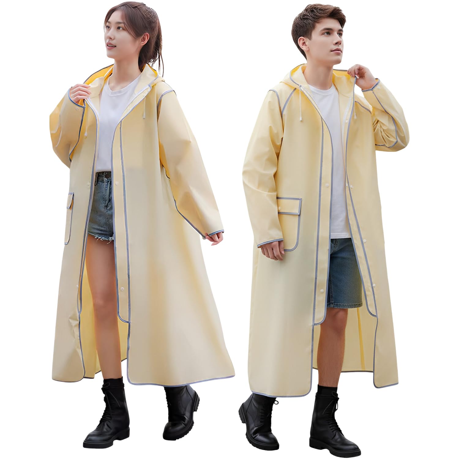 Hacer Unisex Rain Coat 370GSM with Universal Hooded Full Sleeves Water Resistant Lightweight Outdoor Bike Raincoat for Men & Women Camping Hiking and Travelling (2XL, Light Yellow)-picture-37